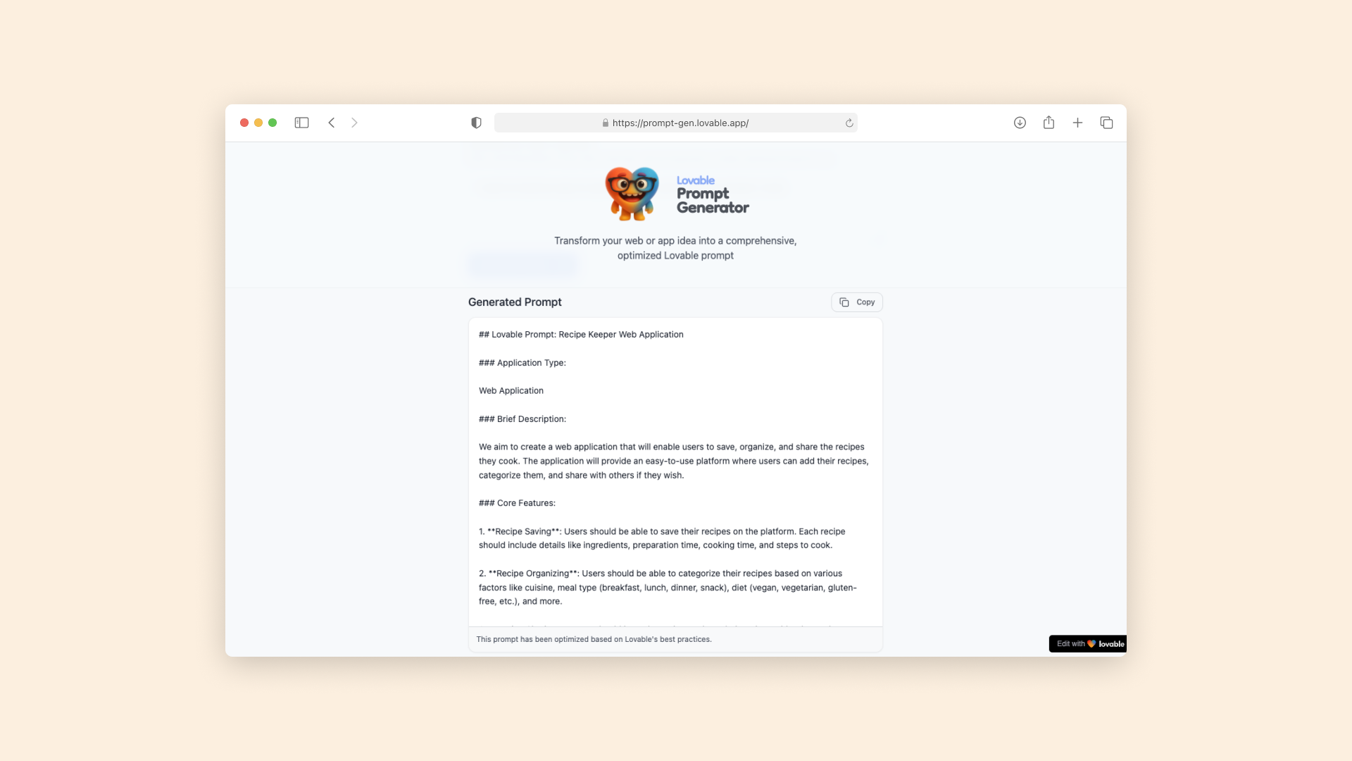 Lovable Prompt Generator - Imagen 4