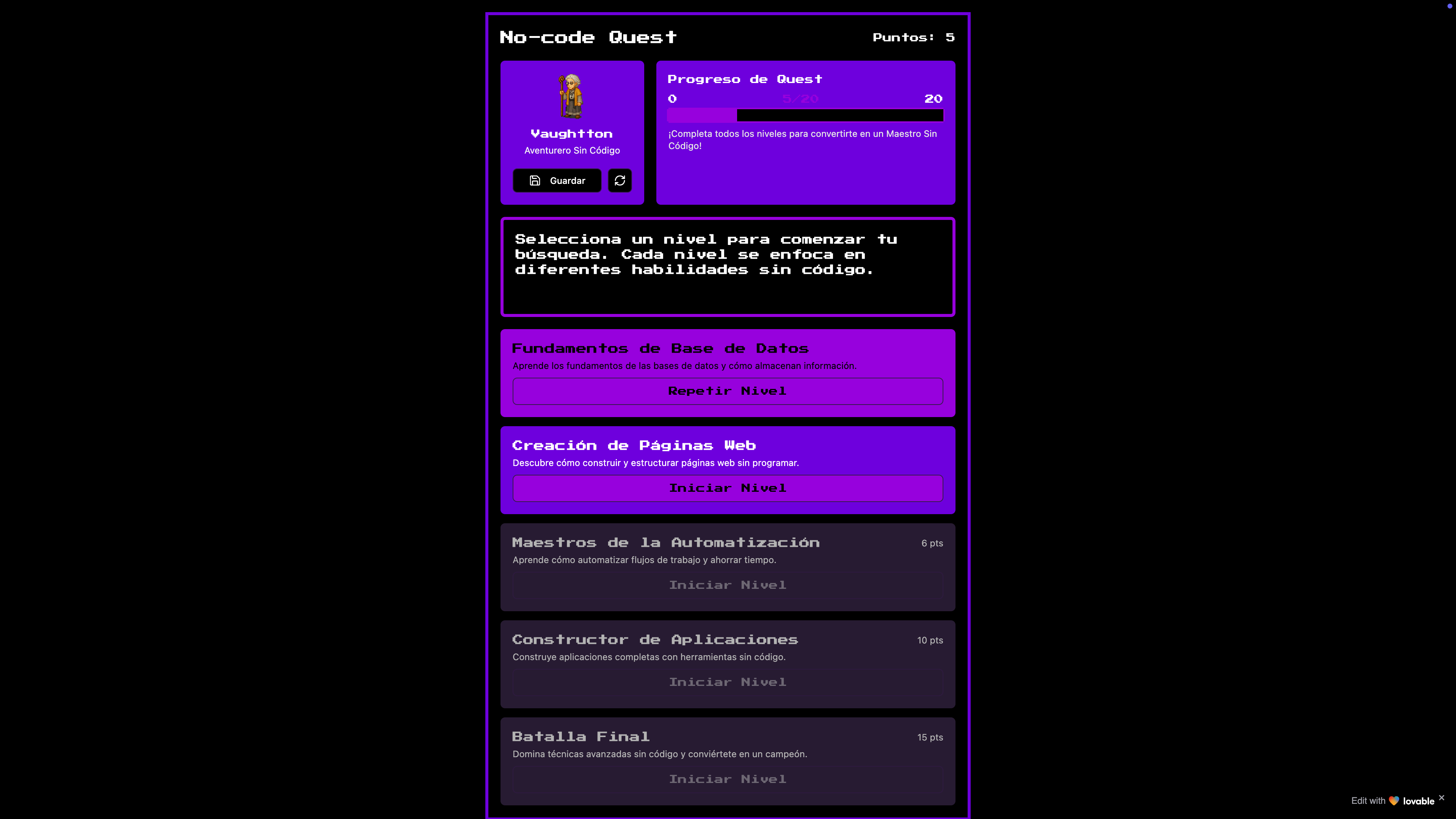 NocodeQuest - Una aventura sin código