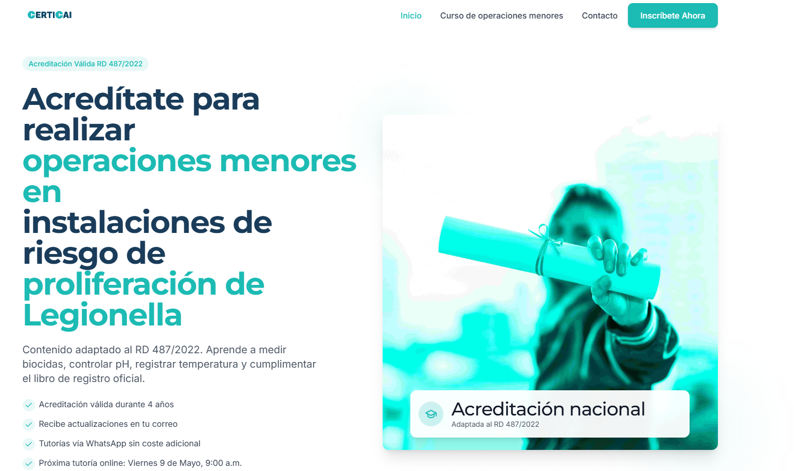 Landing para mi curso de operaciones menores de legionella